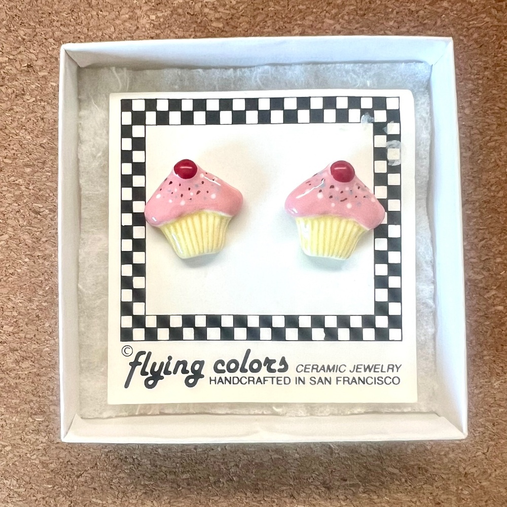 Vintage Flying Colors Ceramic Cupcake Earrings – Handcrafted in San Francisco